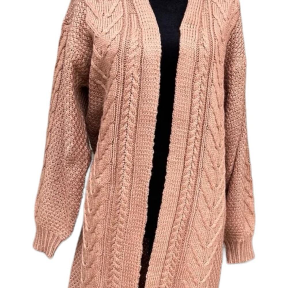 BKE Buckle Pecan Cable Knit  Long Open Cardigan Sweater, Women's size S